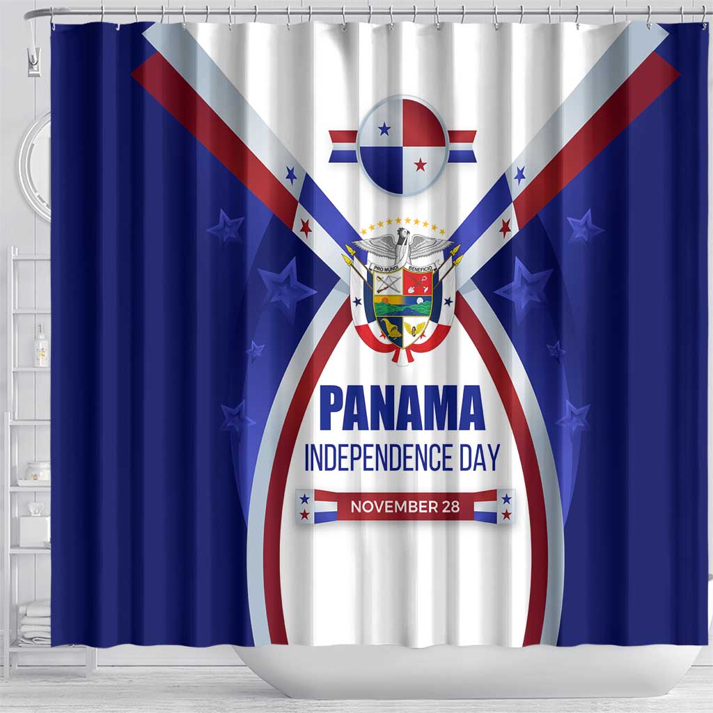 Panama Independence Day Shower Curtain with National Coat of Arms and Red Blue Star Design - Wonder Print Shop