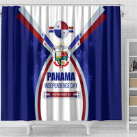 Panama Independence Day Shower Curtain with National Coat of Arms and Red Blue Star Design - Wonder Print Shop