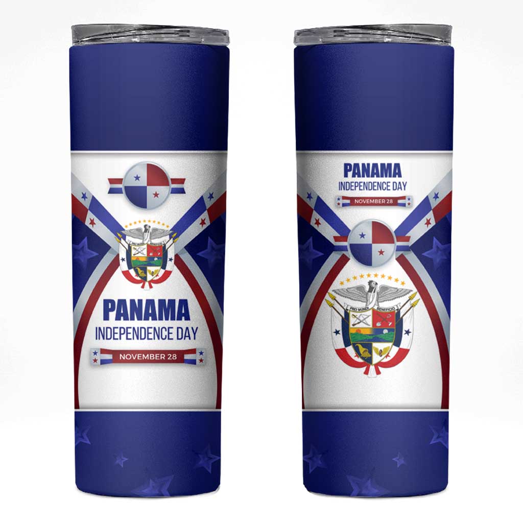 Panama Independence Day Skinny Tumbler with National Coat of Arms and Red Blue Star Design - Wonder Print Shop
