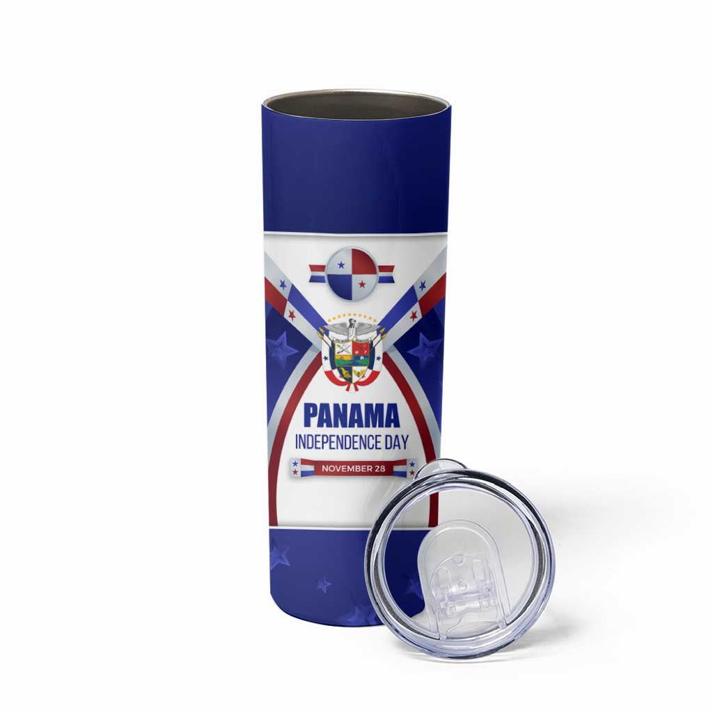 Panama Independence Day Skinny Tumbler with National Coat of Arms and Red Blue Star Design - Wonder Print Shop