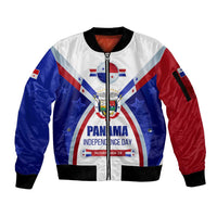 Panama Independence Day Sleeve Zip Bomber Jacket with National Coat of Arms and Red Blue Star Design - Wonder Print Shop