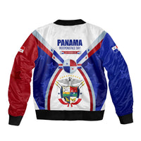 Panama Independence Day Sleeve Zip Bomber Jacket with National Coat of Arms and Red Blue Star Design - Wonder Print Shop