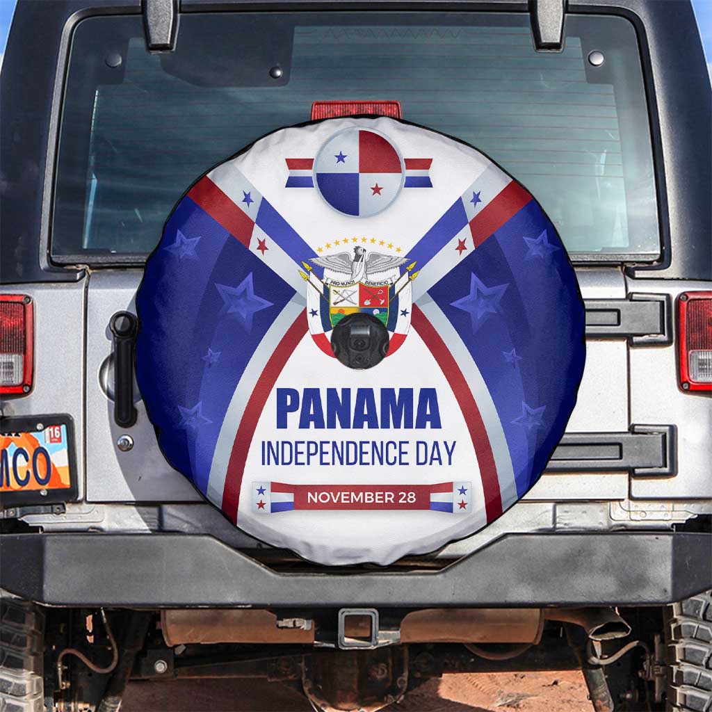 Panama Independence Day Spare Tire Cover with National Coat of Arms and Red Blue Star Design - Wonder Print Shop