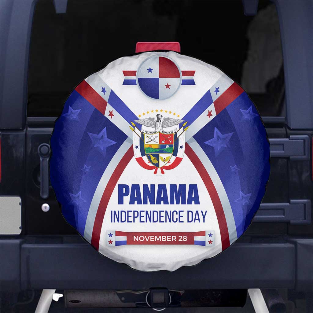 Panama Independence Day Spare Tire Cover with National Coat of Arms and Red Blue Star Design - Wonder Print Shop