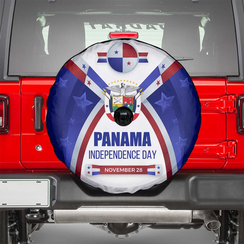 Panama Independence Day Spare Tire Cover with National Coat of Arms and Red Blue Star Design - Wonder Print Shop