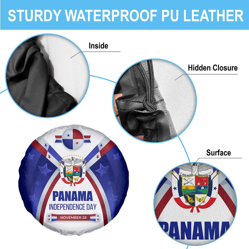 Panama Independence Day Spare Tire Cover with National Coat of Arms and Red Blue Star Design - Wonder Print Shop