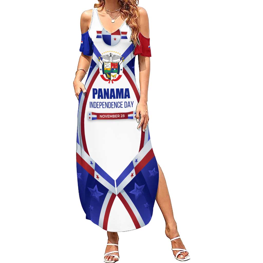 Panama Independence Day Summer Maxi Dress with National Coat of Arms and Red Blue Star Design - Wonder Print Shop