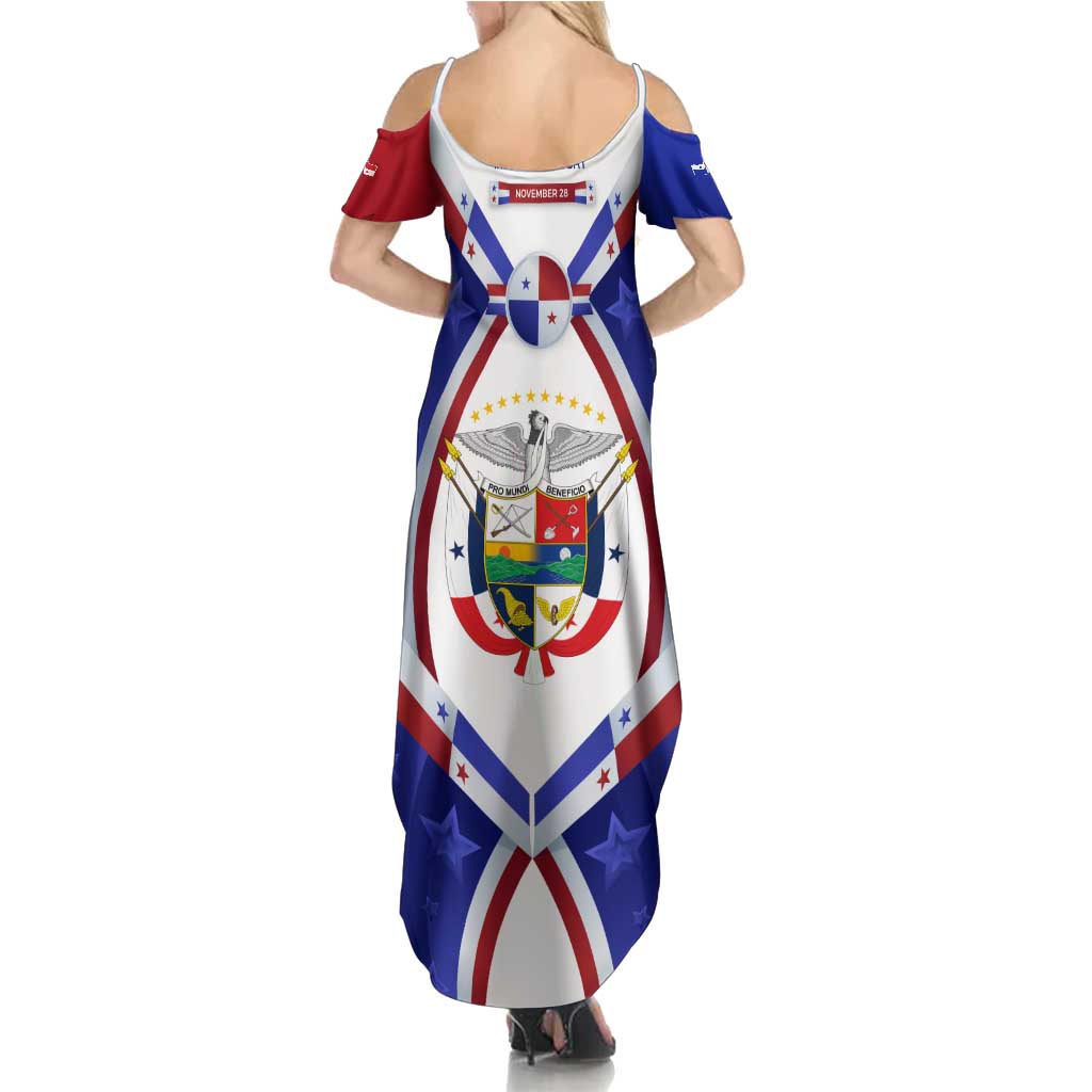 Panama Independence Day Summer Maxi Dress with National Coat of Arms and Red Blue Star Design - Wonder Print Shop