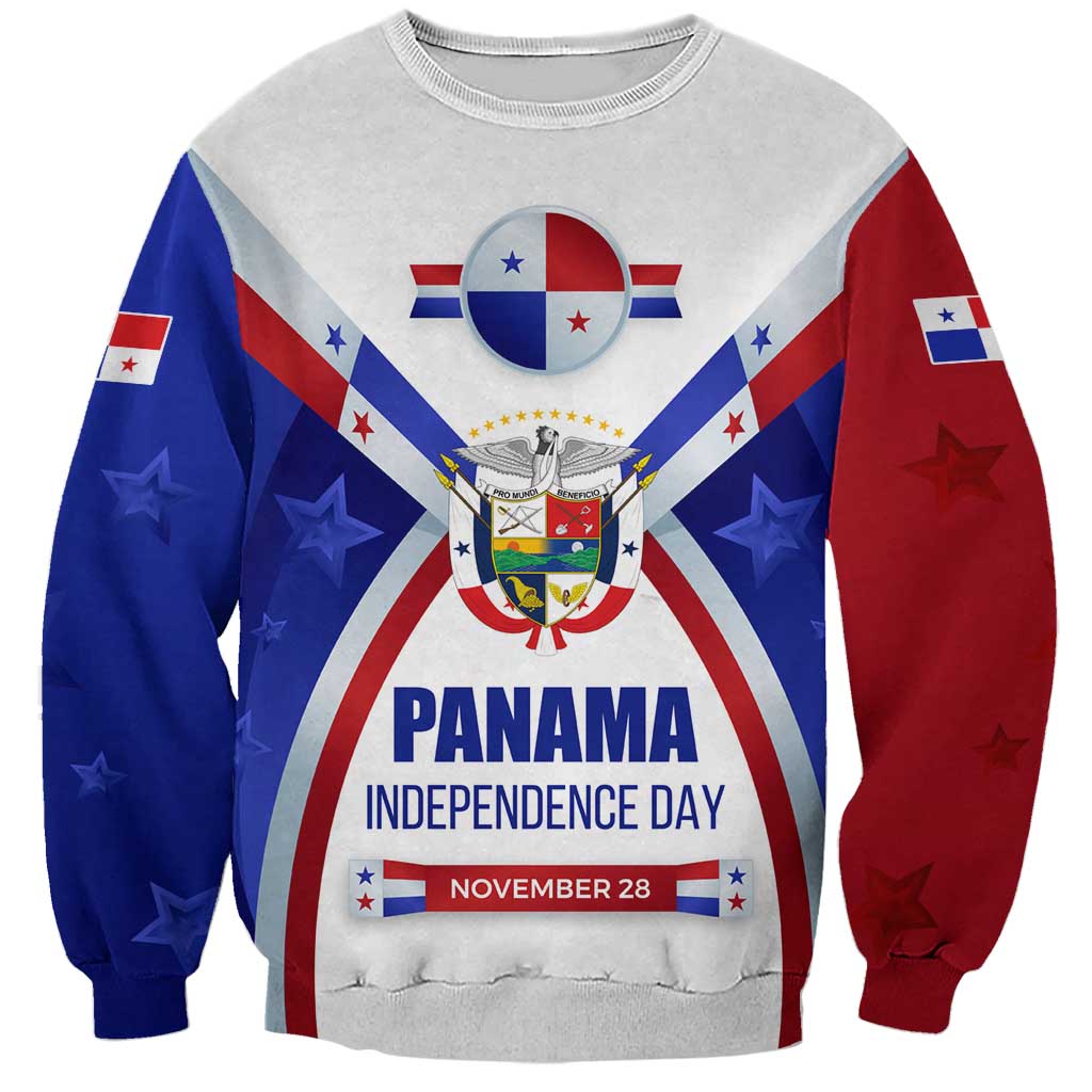 Panama Independence Day Sweatshirt with National Coat of Arms and Red Blue Star Design - Wonder Print Shop