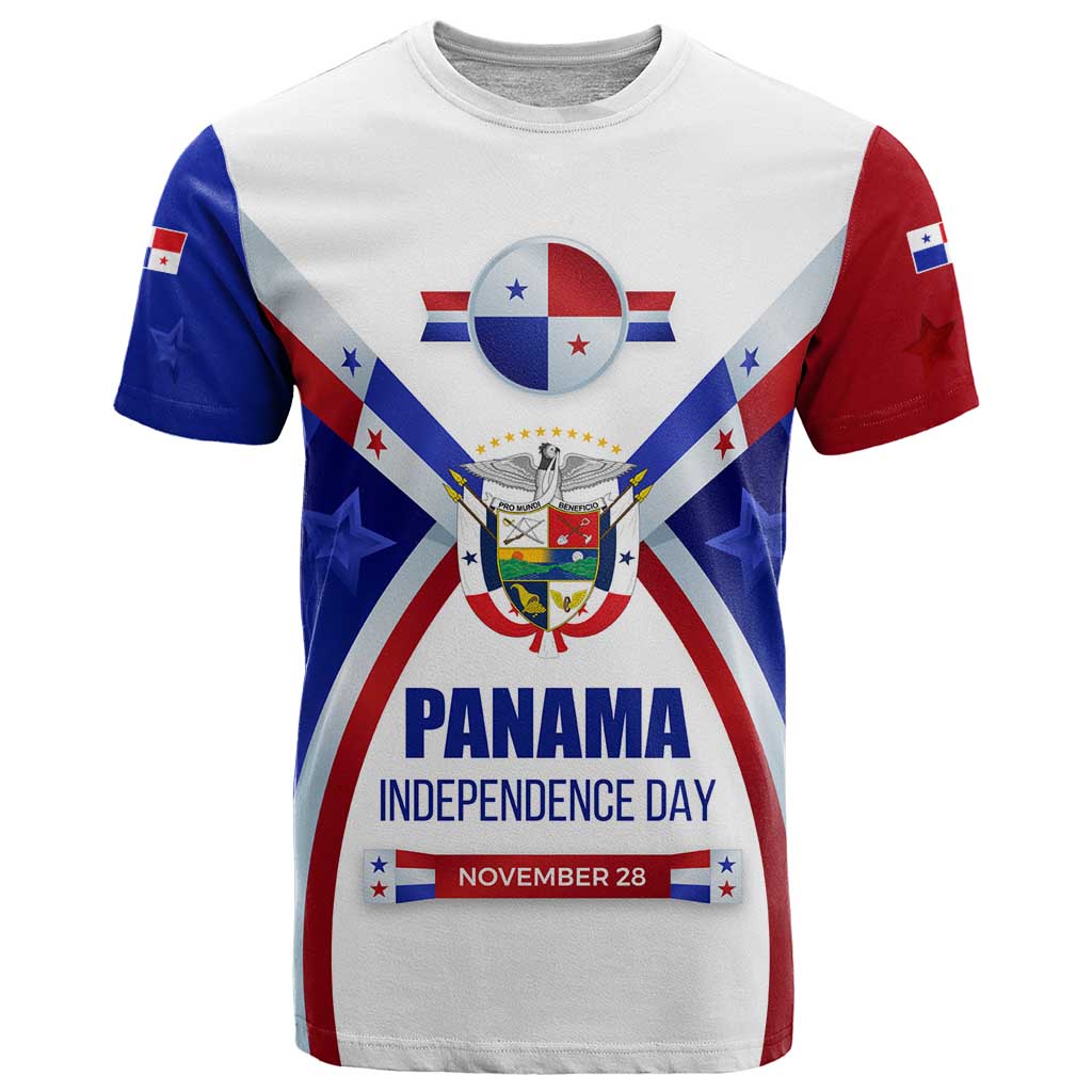 Panama Independence Day T Shirt with National Coat of Arms and Red Blue Star Design - Wonder Print Shop