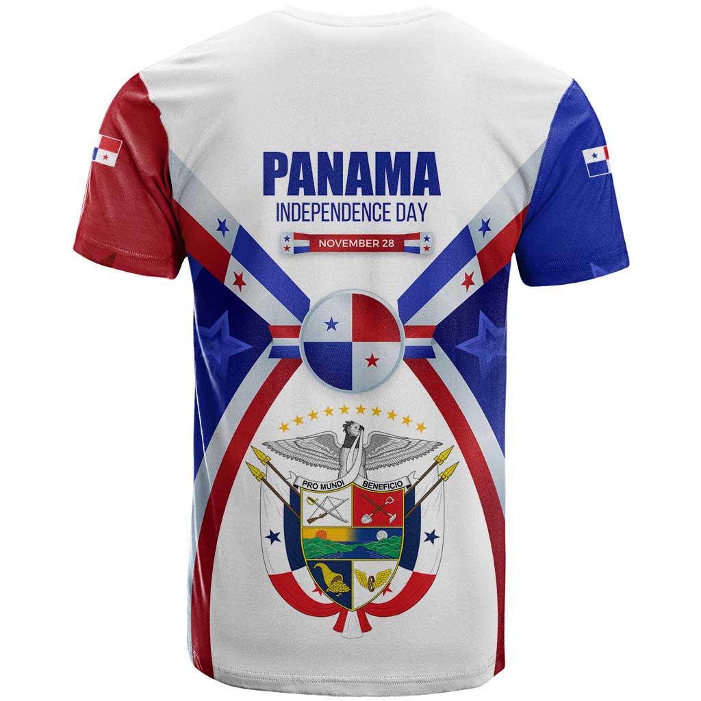 Panama Independence Day T Shirt with National Coat of Arms and Red Blue Star Design - Wonder Print Shop