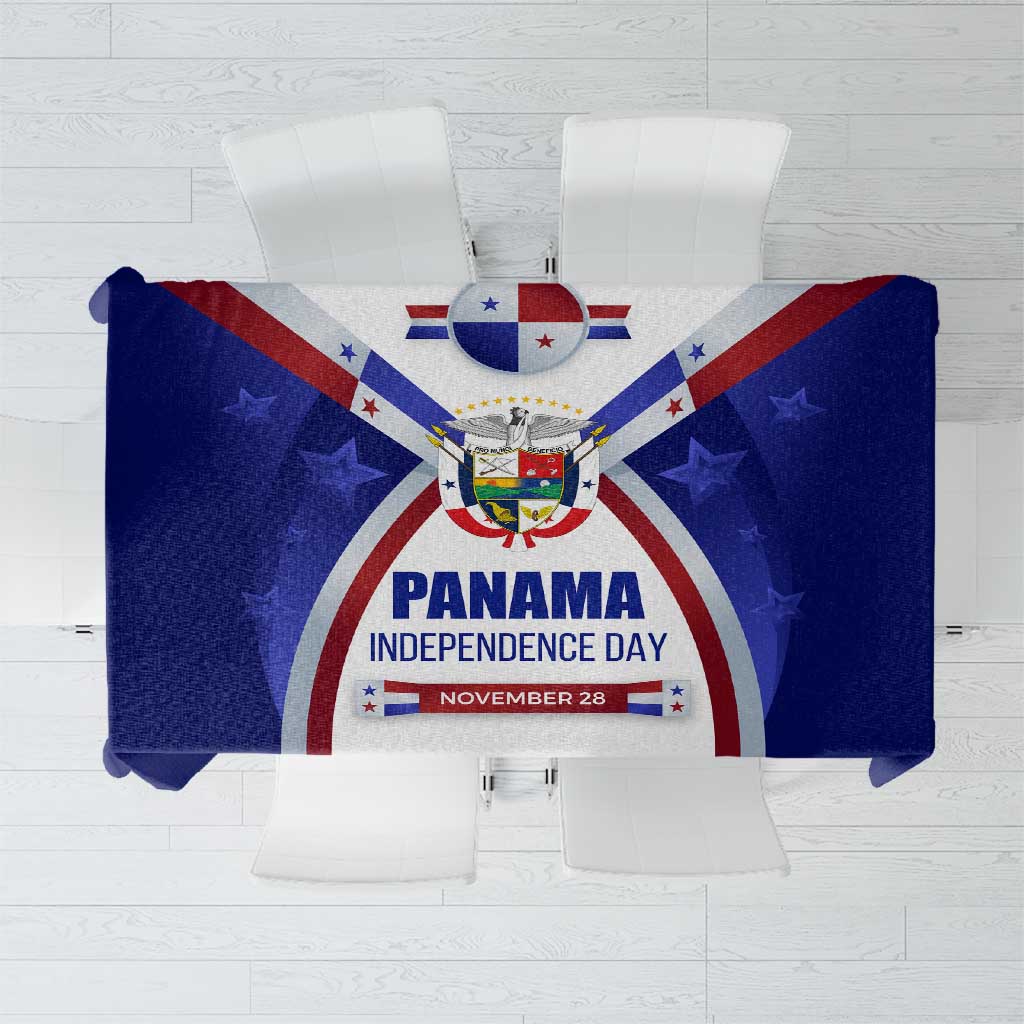Panama Independence Day Tablecloth with National Coat of Arms and Red Blue Star Design - Wonder Print Shop