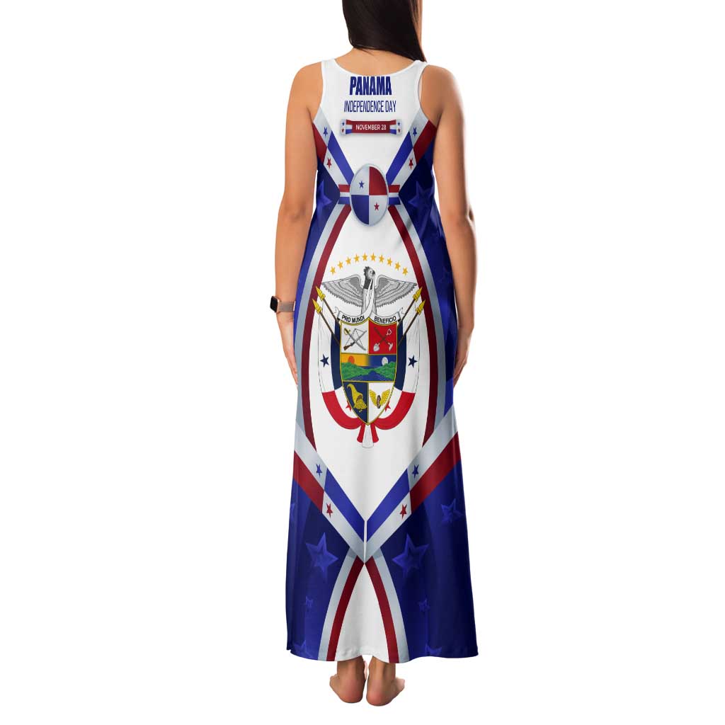 Panama Independence Day Tank Maxi Dress with National Coat of Arms and Red Blue Star Design - Wonder Print Shop