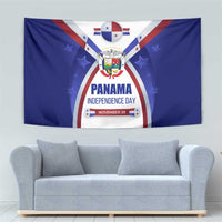 Panama Independence Day Tapestry with National Coat of Arms and Red Blue Star Design - Wonder Print Shop