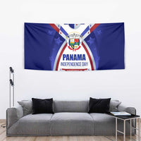 Panama Independence Day Tapestry with National Coat of Arms and Red Blue Star Design - Wonder Print Shop