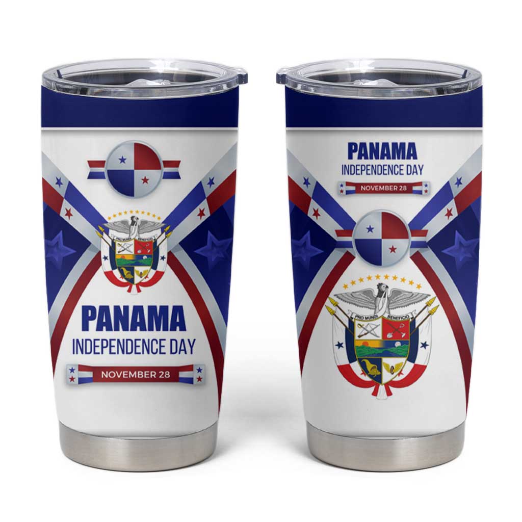 Panama Independence Day Tumbler Cup with National Coat of Arms and Red Blue Star Design - Wonder Print Shop