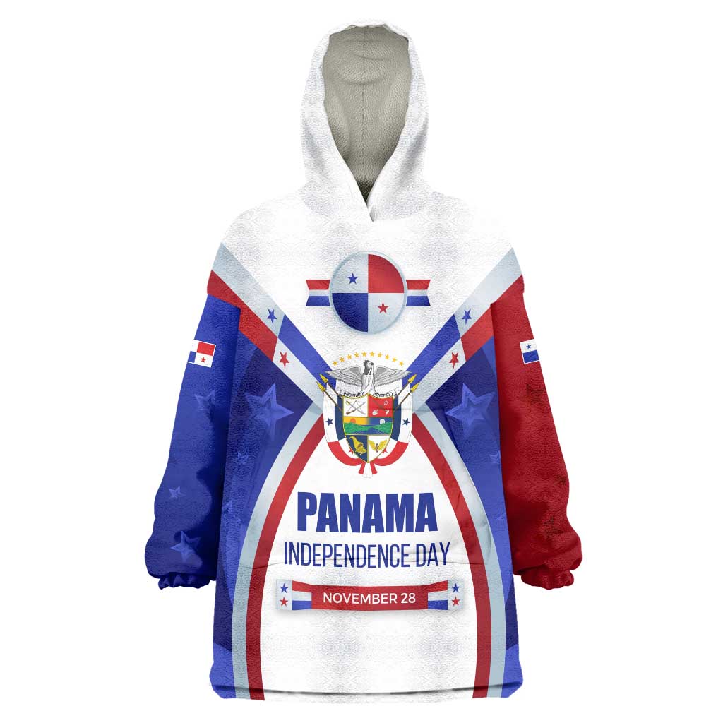 Panama Independence Day Wearable Blanket Hoodie with National Coat of Arms and Red Blue Star Design - Wonder Print Shop