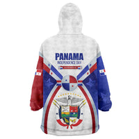 Panama Independence Day Wearable Blanket Hoodie with National Coat of Arms and Red Blue Star Design - Wonder Print Shop