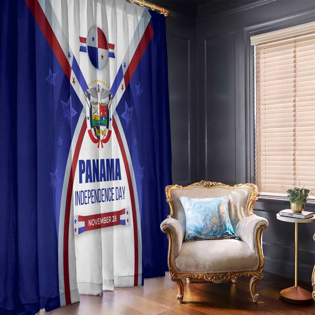 Panama Independence Day Window Curtain with National Coat of Arms and Red Blue Star Design - Wonder Print Shop