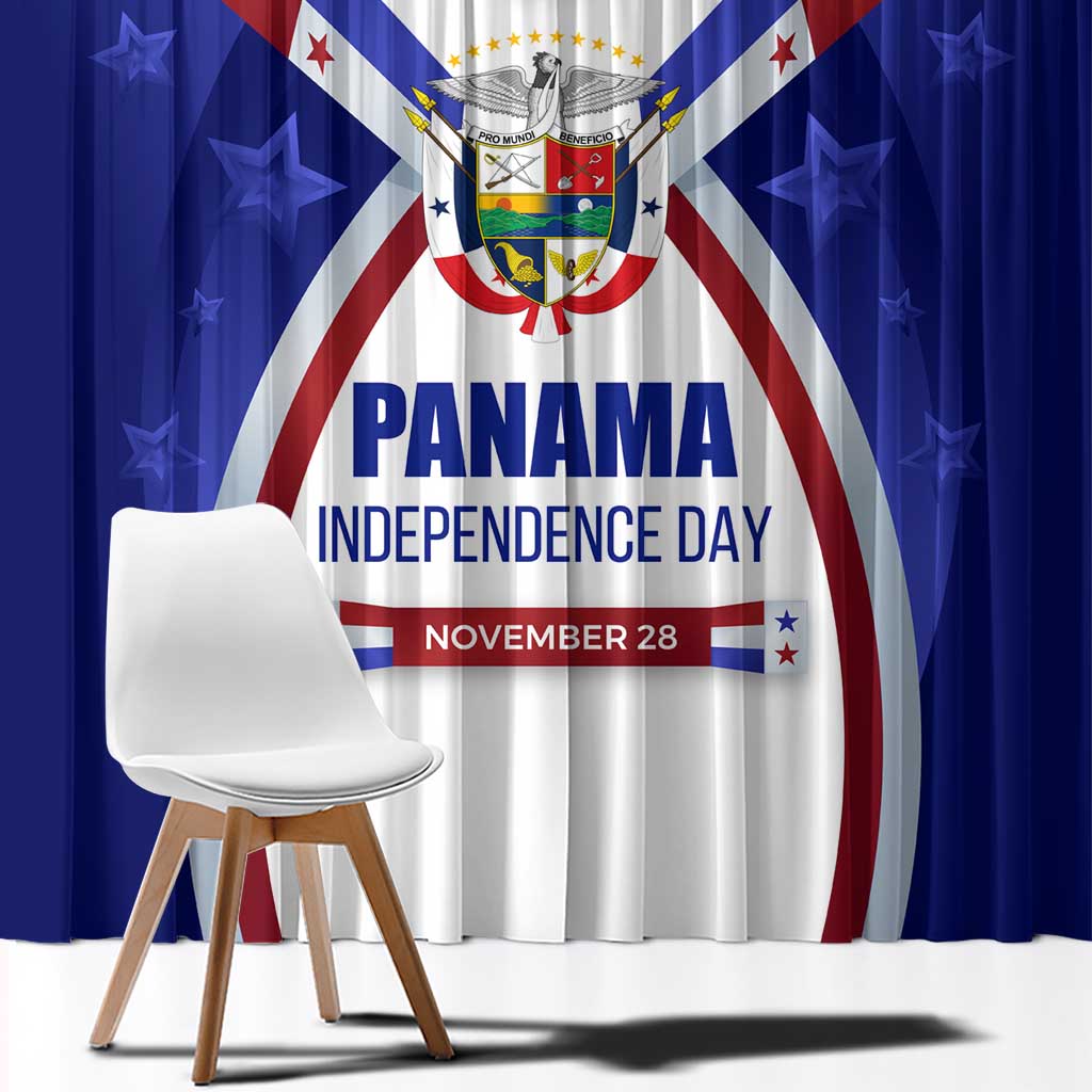 Panama Independence Day Window Curtain with National Coat of Arms and Red Blue Star Design - Wonder Print Shop
