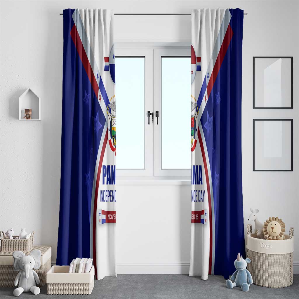 Panama Independence Day Window Curtain with National Coat of Arms and Red Blue Star Design - Wonder Print Shop
