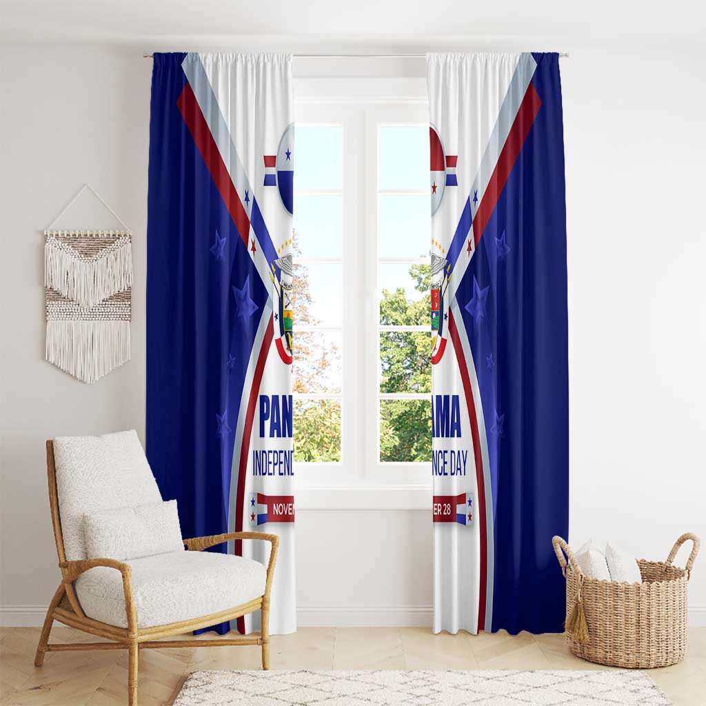 Panama Independence Day Window Curtain with National Coat of Arms and Red Blue Star Design - Wonder Print Shop