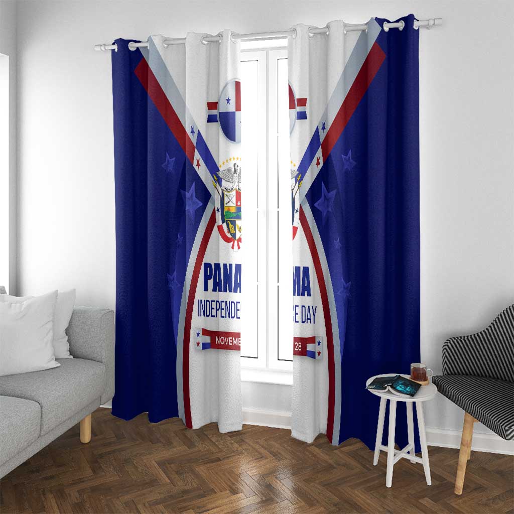 Panama Independence Day Window Curtain with National Coat of Arms and Red Blue Star Design - Wonder Print Shop