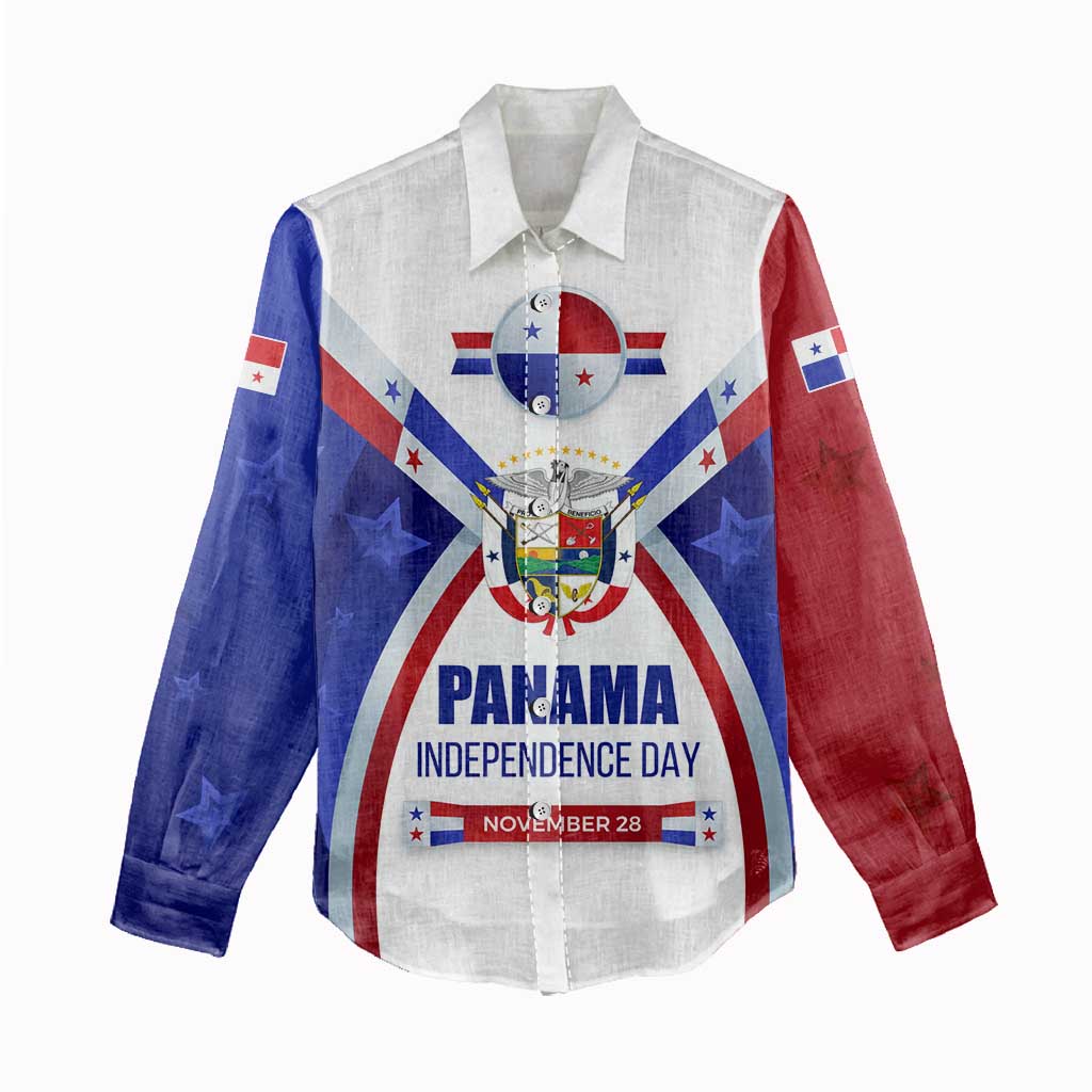Panama Independence Day Women Casual Shirt with National Coat of Arms and Red Blue Star Design - Wonder Print Shop