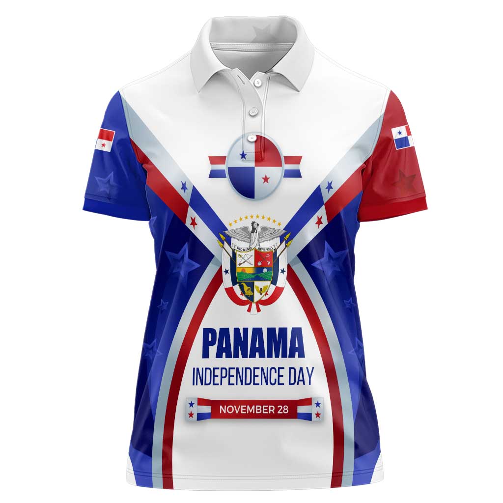 Panama Independence Day Women Polo Shirt with National Coat of Arms and Red Blue Star Design - Wonder Print Shop