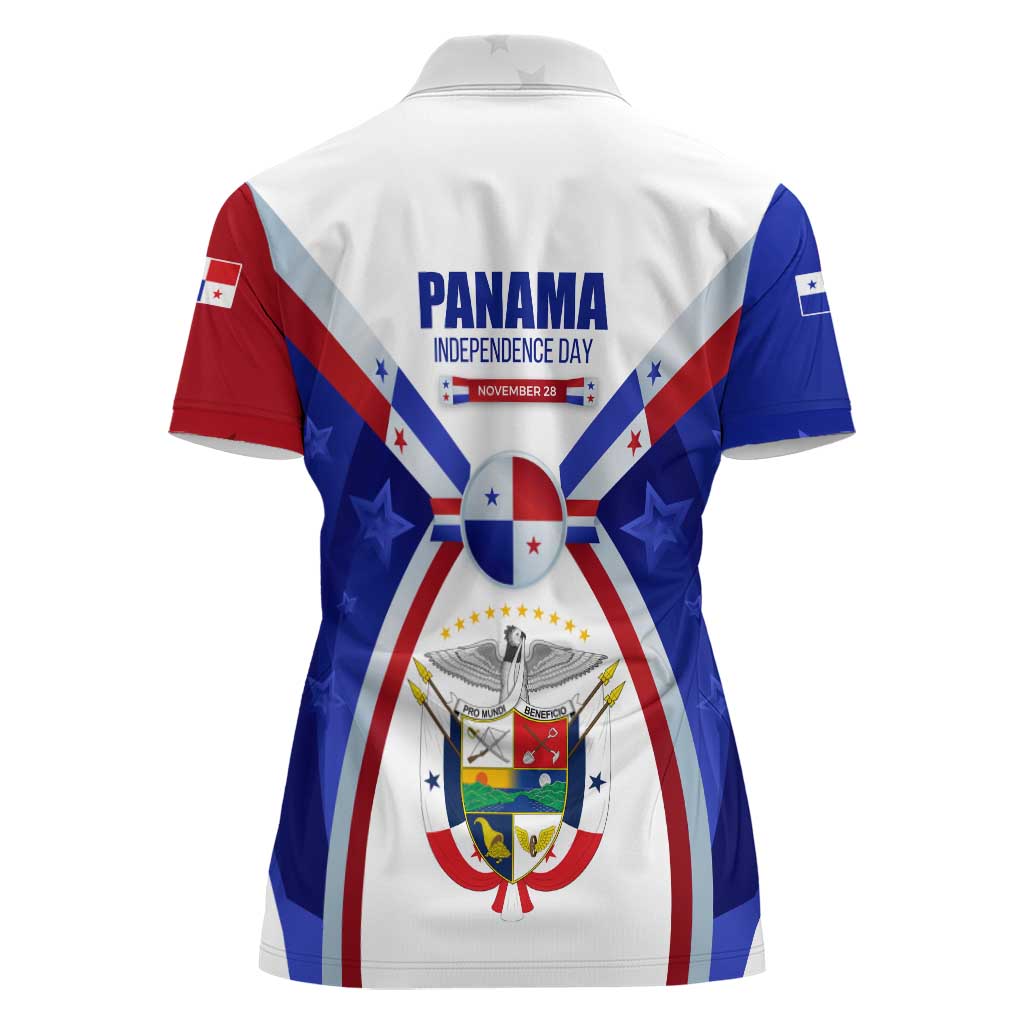 Panama Independence Day Women Polo Shirt with National Coat of Arms and Red Blue Star Design - Wonder Print Shop