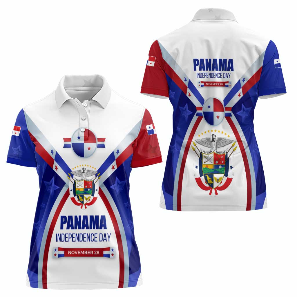 Panama Independence Day Women Polo Shirt with National Coat of Arms and Red Blue Star Design - Wonder Print Shop