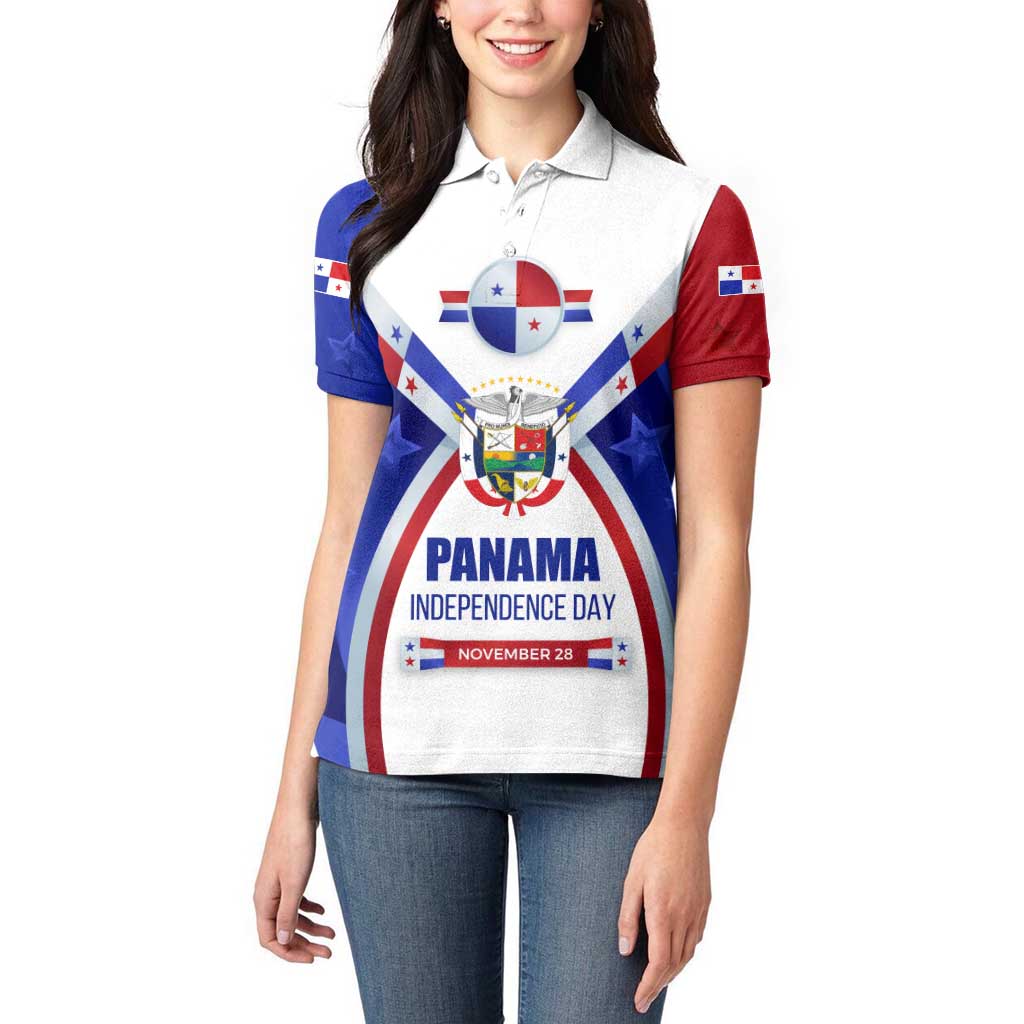 Panama Independence Day Women Polo Shirt with National Coat of Arms and Red Blue Star Design - Wonder Print Shop