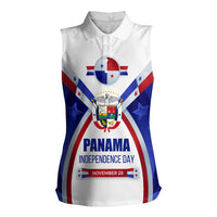 Panama Independence Day Women Sleeveless Polo Shirt with National Coat of Arms and Red Blue Star Design - Wonder Print Shop