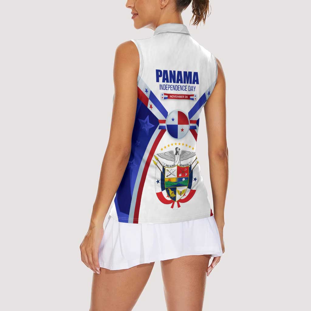 Panama Independence Day Women Sleeveless Polo Shirt with National Coat of Arms and Red Blue Star Design - Wonder Print Shop