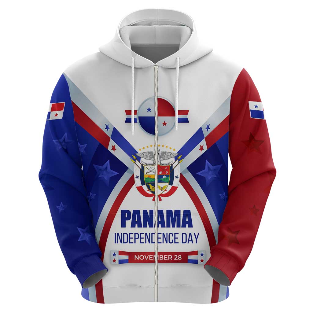Panama Independence Day Zip Hoodie with National Coat of Arms and Red Blue Star Design - Wonder Print Shop