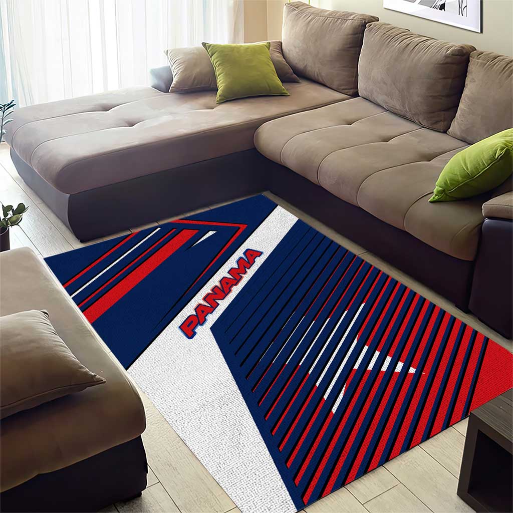 Panama Diagonal Stripe Design Area Rug with Bold Red Blue Star and Flag Accents - Wonder Print Shop