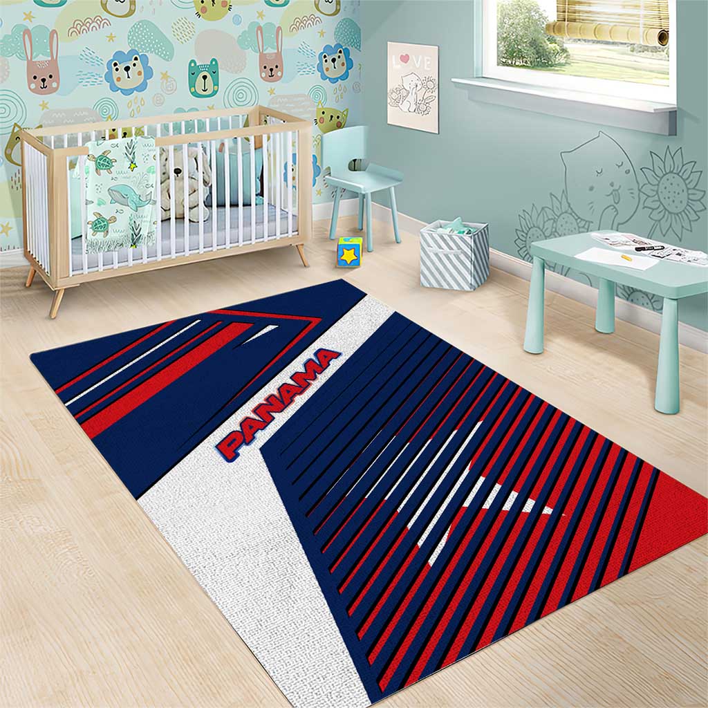 Panama Diagonal Stripe Design Area Rug with Bold Red Blue Star and Flag Accents - Wonder Print Shop