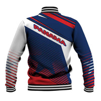 Panama Diagonal Stripe Design Baseball Jacket with Bold Red Blue Star and Flag Accents - Wonder Print Shop
