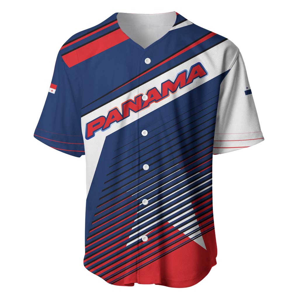 Panama Diagonal Stripe Design Baseball Jersey with Bold Red Blue Star and Flag Accents - Wonder Print Shop
