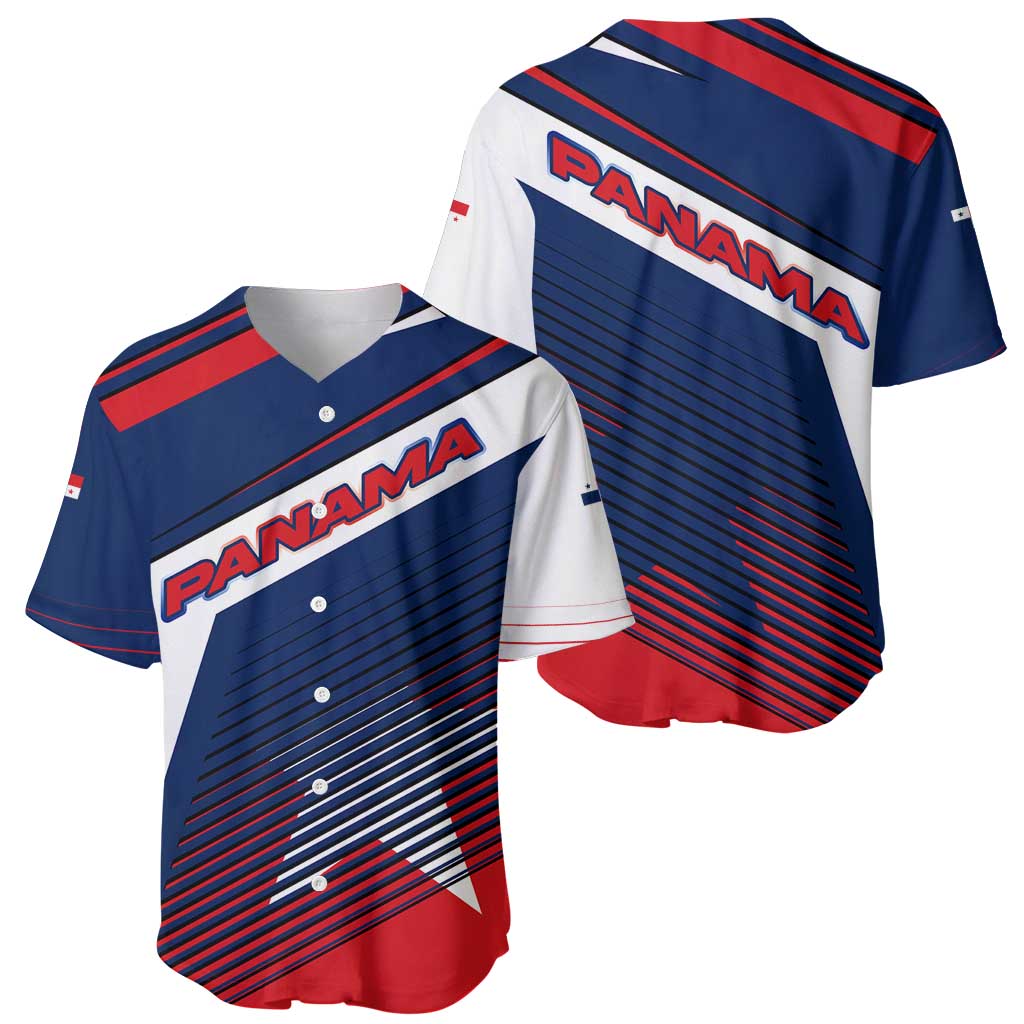 Panama Diagonal Stripe Design Baseball Jersey with Bold Red Blue Star and Flag Accents - Wonder Print Shop