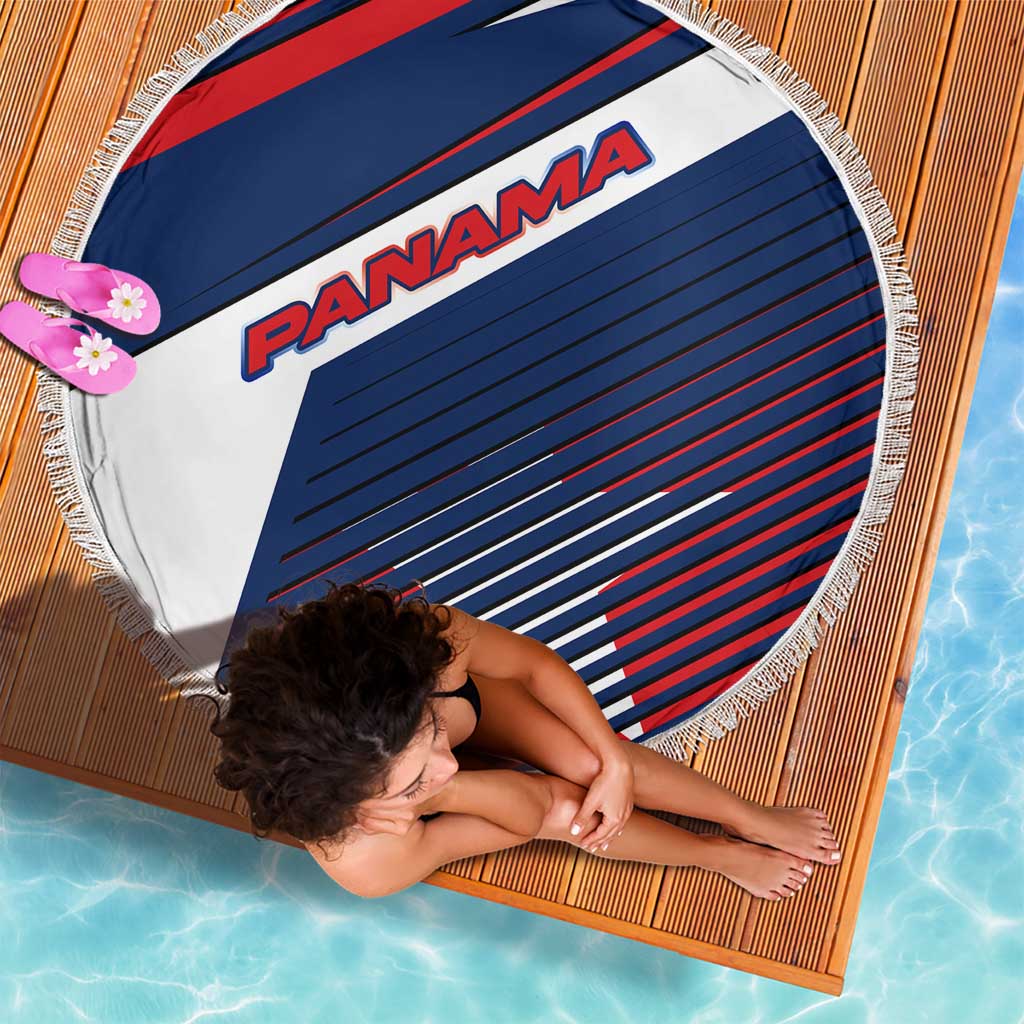 Panama Diagonal Stripe Design Beach Blanket with Bold Red Blue Star and Flag Accents - Wonder Print Shop