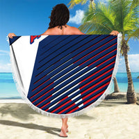 Panama Diagonal Stripe Design Beach Blanket with Bold Red Blue Star and Flag Accents - Wonder Print Shop