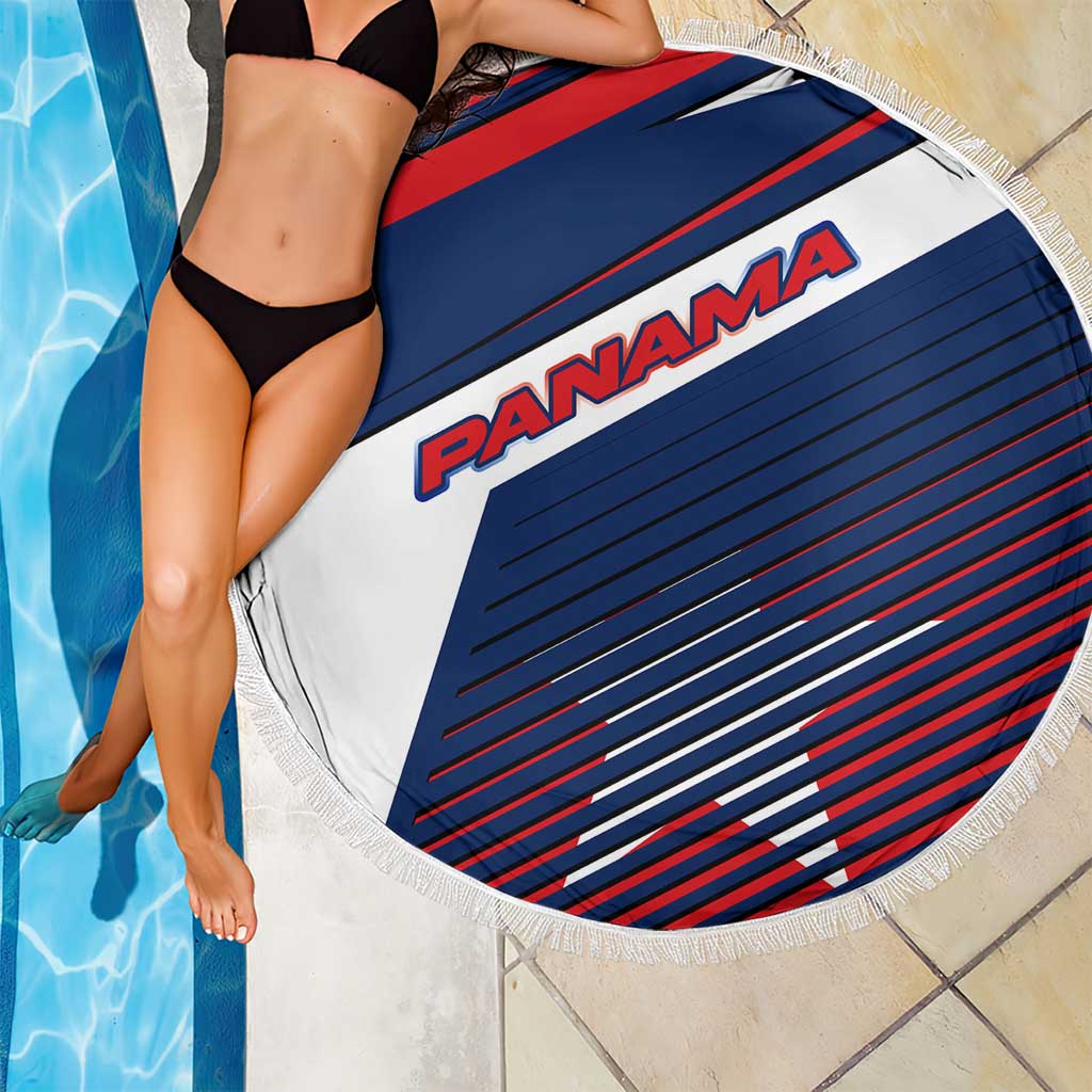 Panama Diagonal Stripe Design Beach Blanket with Bold Red Blue Star and Flag Accents - Wonder Print Shop