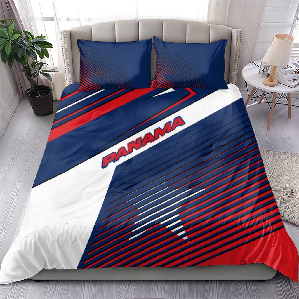 Panama Diagonal Stripe Design Bedding Set with Bold Red Blue Star and Flag Accents - Wonder Print Shop