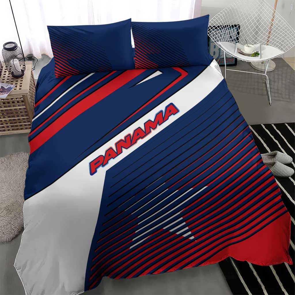 Panama Diagonal Stripe Design Bedding Set with Bold Red Blue Star and Flag Accents - Wonder Print Shop