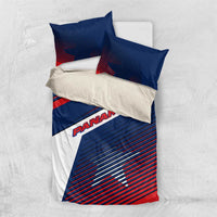 Panama Diagonal Stripe Design Bedding Set with Bold Red Blue Star and Flag Accents - Wonder Print Shop