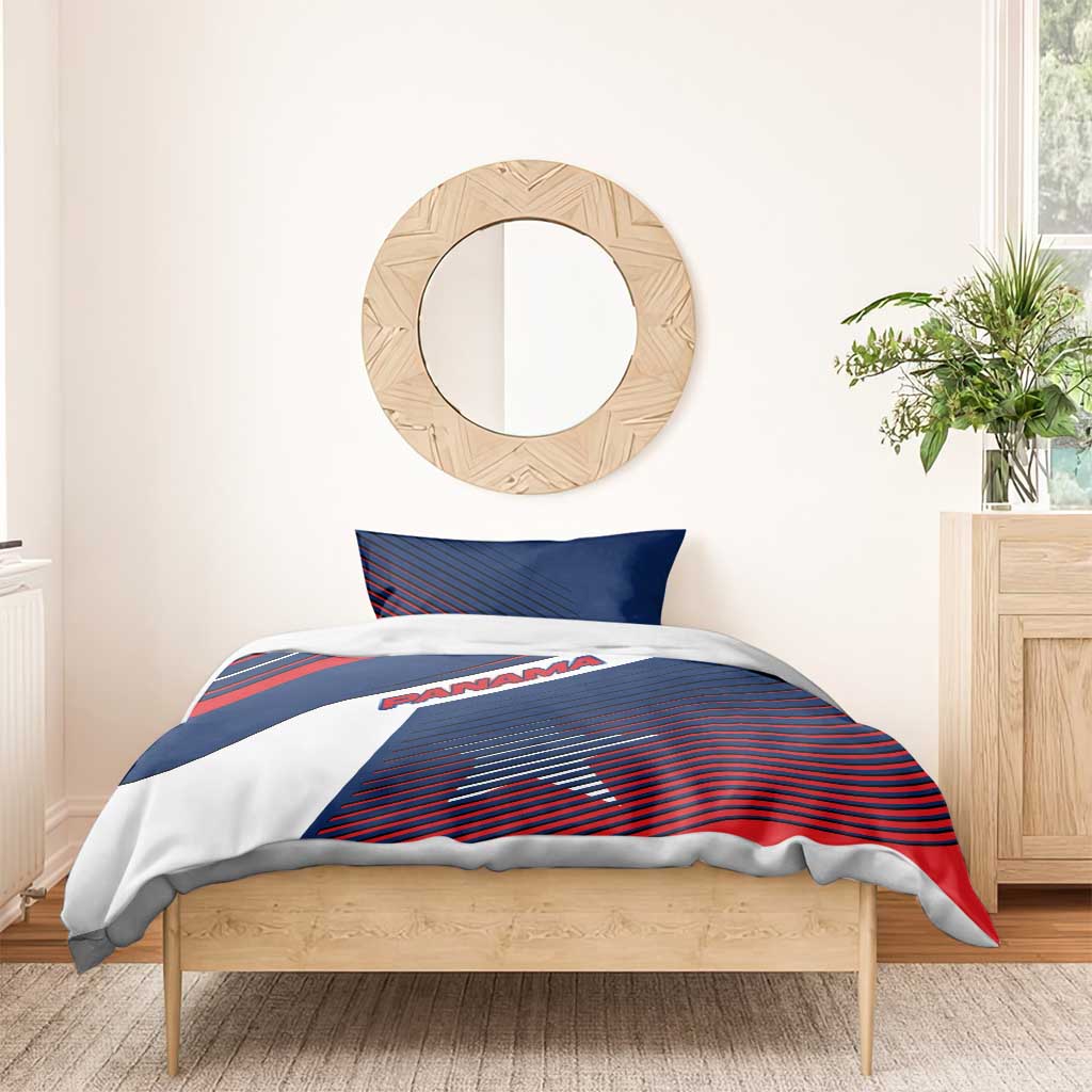 Panama Diagonal Stripe Design Bedding Set with Bold Red Blue Star and Flag Accents - Wonder Print Shop