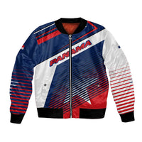 Panama Diagonal Stripe Design Bomber Jacket with Bold Red Blue Star and Flag Accents - Wonder Print Shop