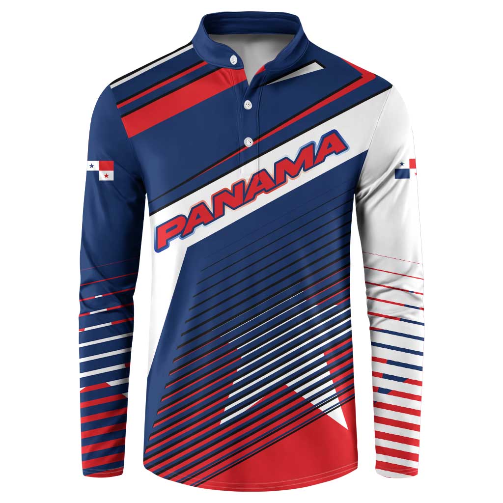Panama Diagonal Stripe Design Button Sweatshirt with Bold Red Blue Star and Flag Accents - Wonder Print Shop