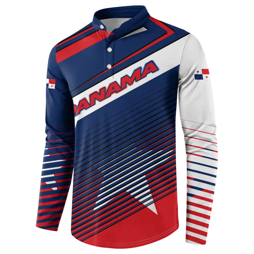 Panama Diagonal Stripe Design Button Sweatshirt with Bold Red Blue Star and Flag Accents - Wonder Print Shop